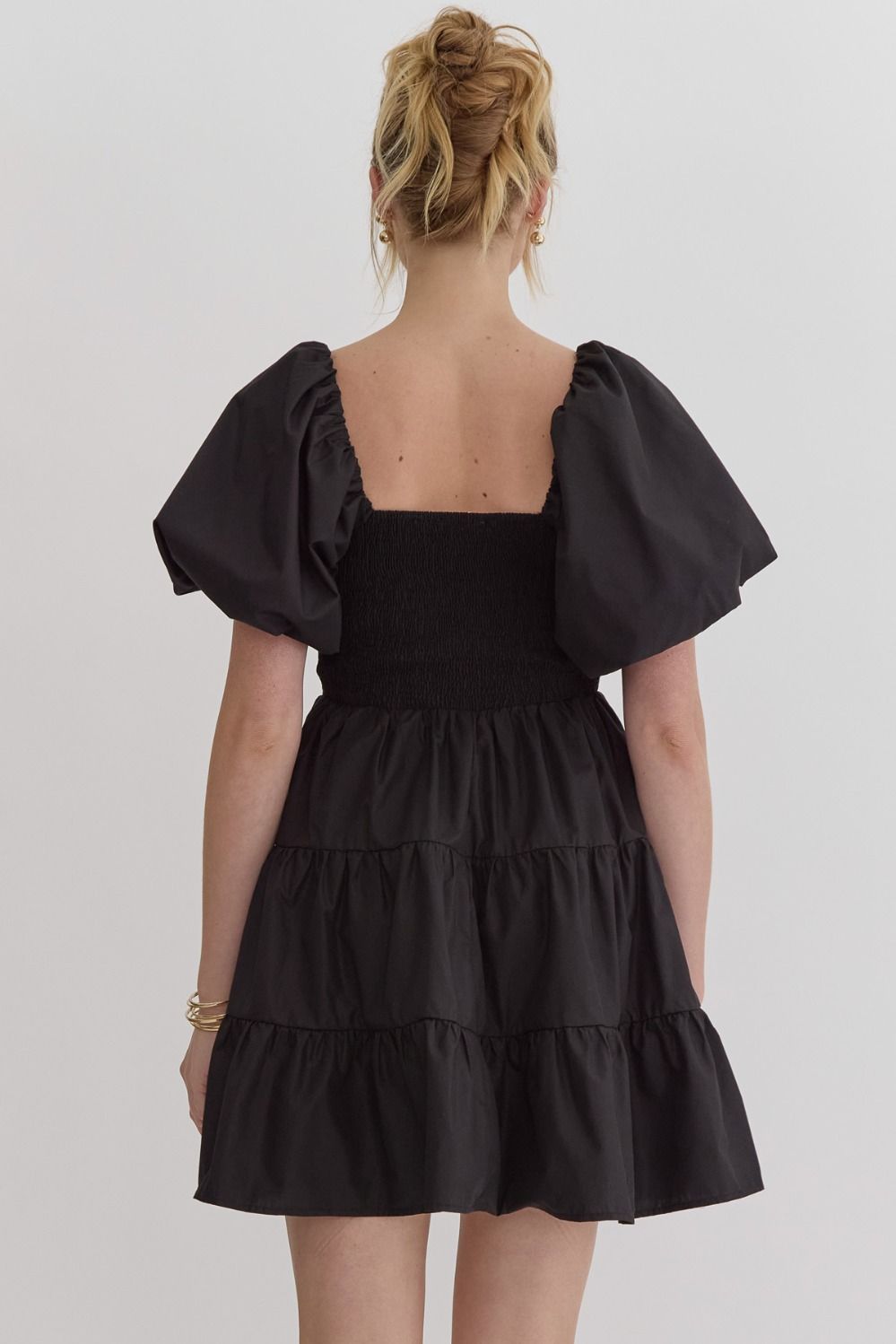 Entro Puff Sleeve Tiered Short Dress