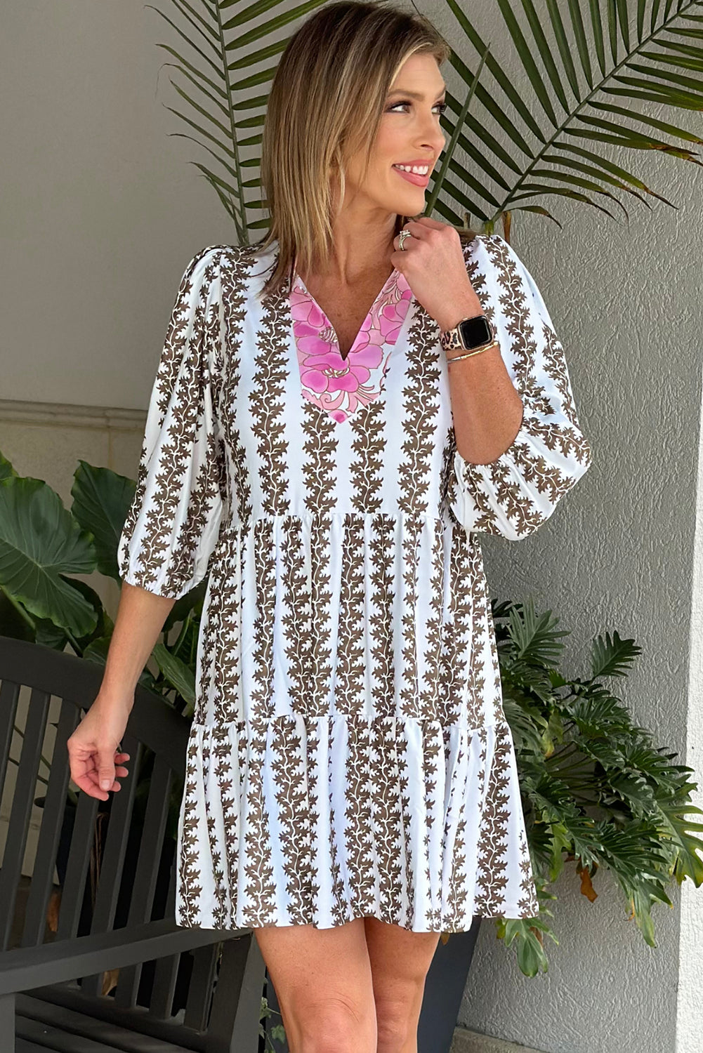 Pick Me Pink & Brown Mixed Print Short Dress