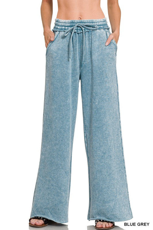 Zenana Full Length Acid Wash Palazzo Sweatpants