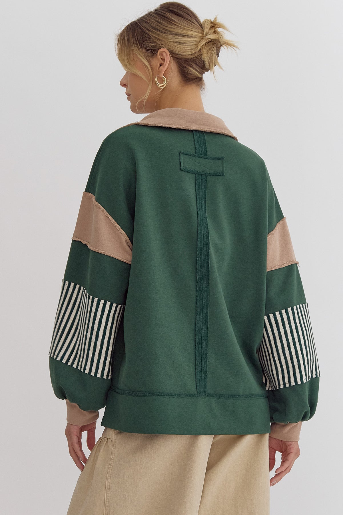 Entro Notched Collar Color Block Sweatshirt Top