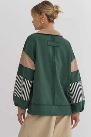 Entro Notched Collar Color Block Sweatshirt Top