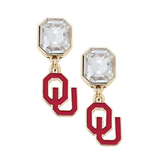 Oklahoma Sooners Rhinestone Enamel Logo Earrings