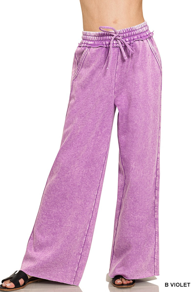 Zenana Full Length Acid Wash Palazzo Sweatpants