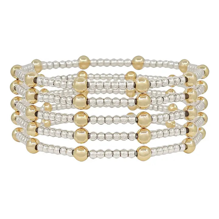 3mm Gold and Silver Beaded Stretch Bracelet Set