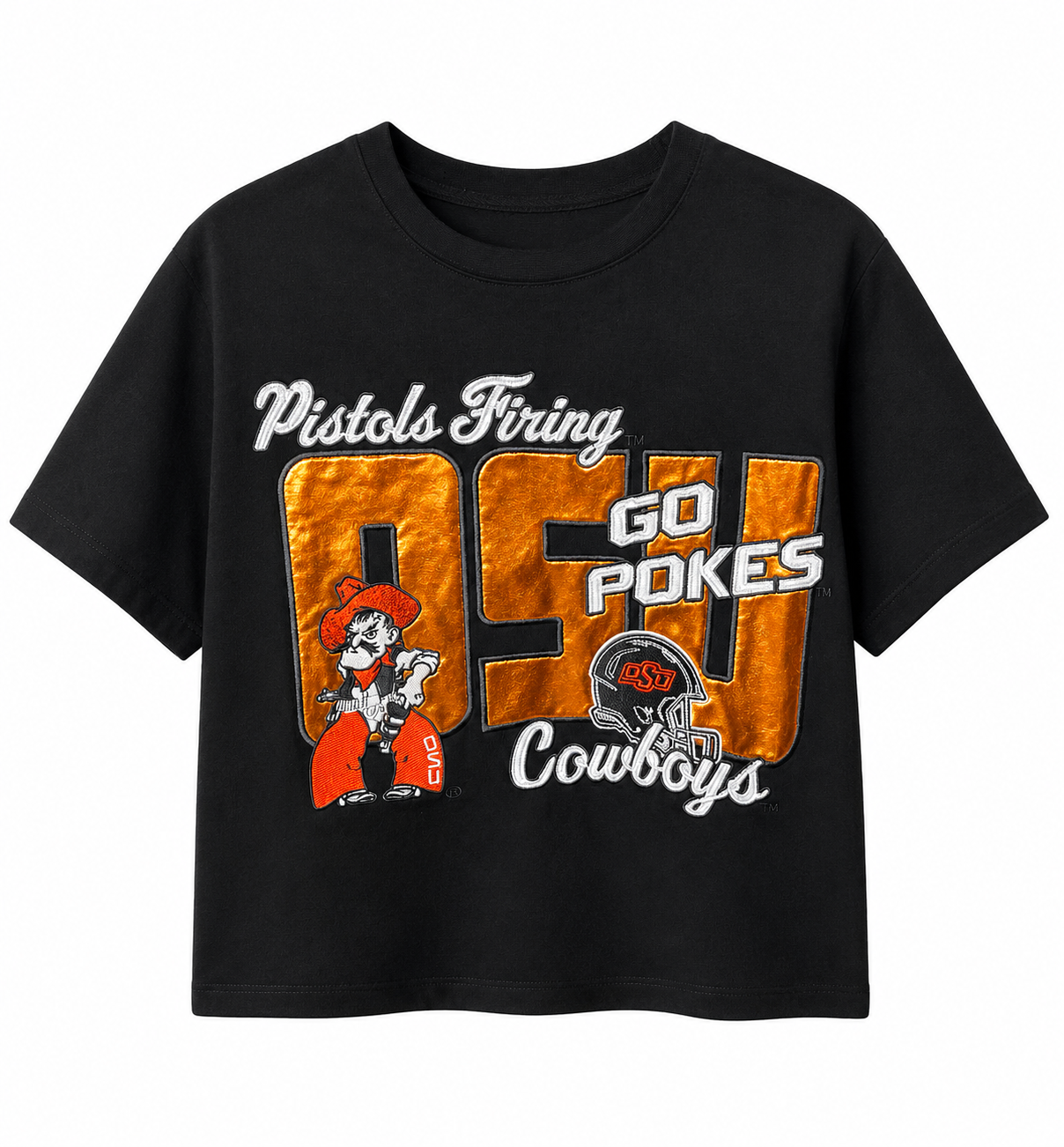 BB Stadium Blk OSU Go Pokes Emb. Shine Top