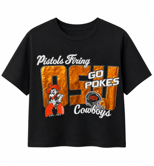 BB Stadium Blk OSU Go Pokes Emb. Shine Top