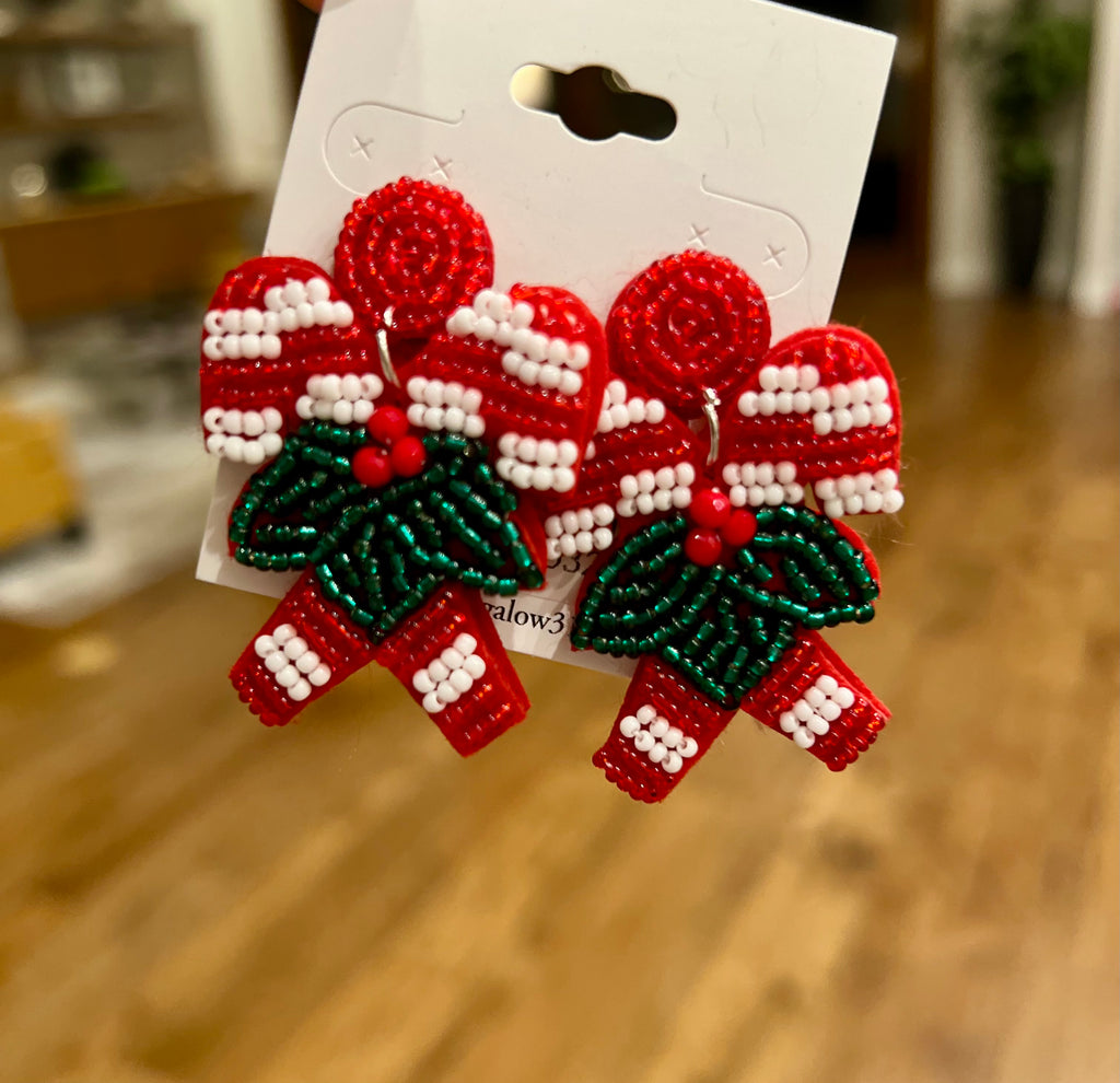 Candy Cane Seed Bead Earrings