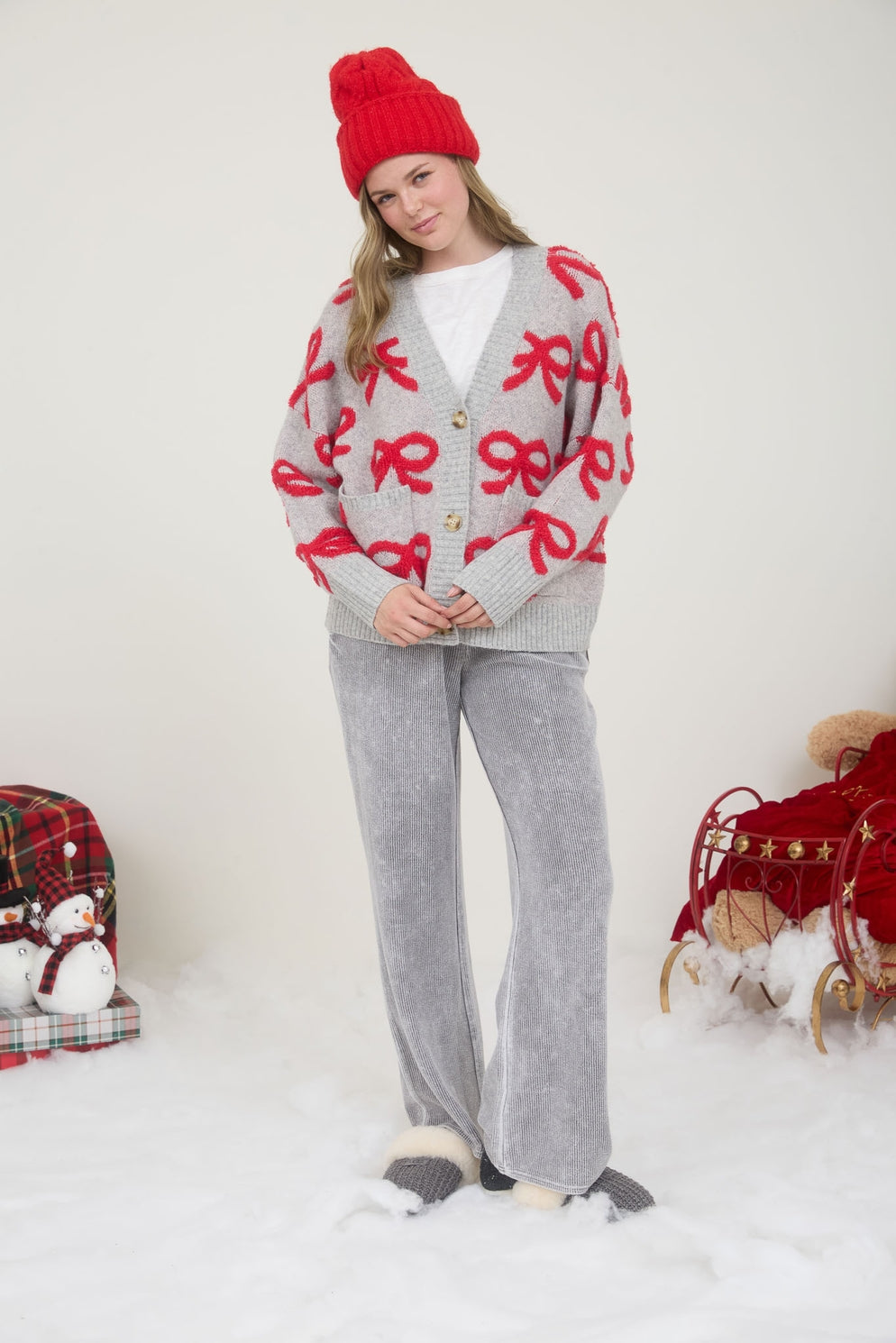 Bow Pattern Gray Cardigan