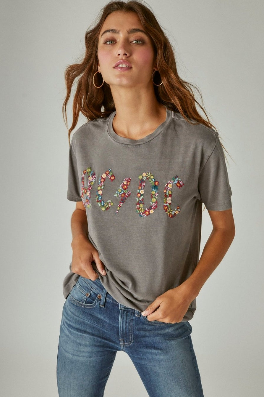 Lucky Brand AC/DC Embroidered Boyfriend Top