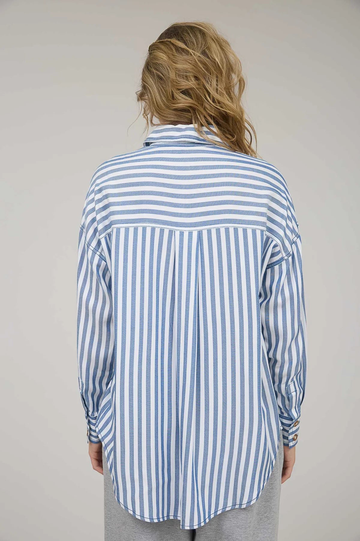Stripe Collared Button Down Long Sleeve Top