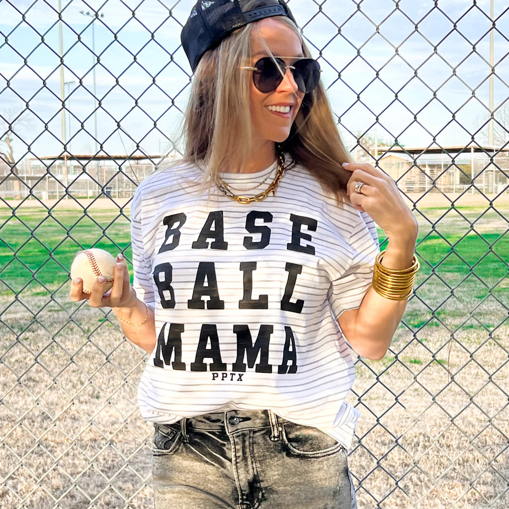 Baseball Mama Stripes Graphic Tee by PPTX