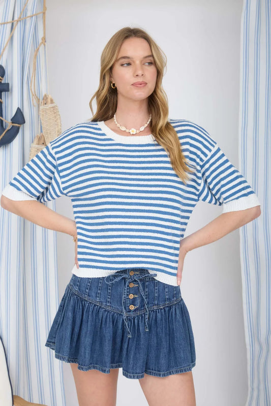 Stripe Contrast Trim Sweater