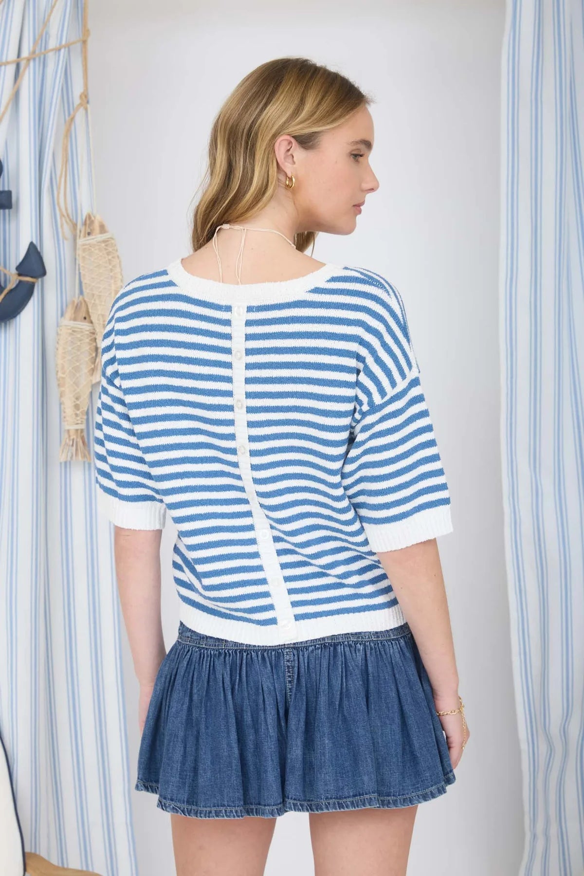 Stripe Contrast Trim Sweater