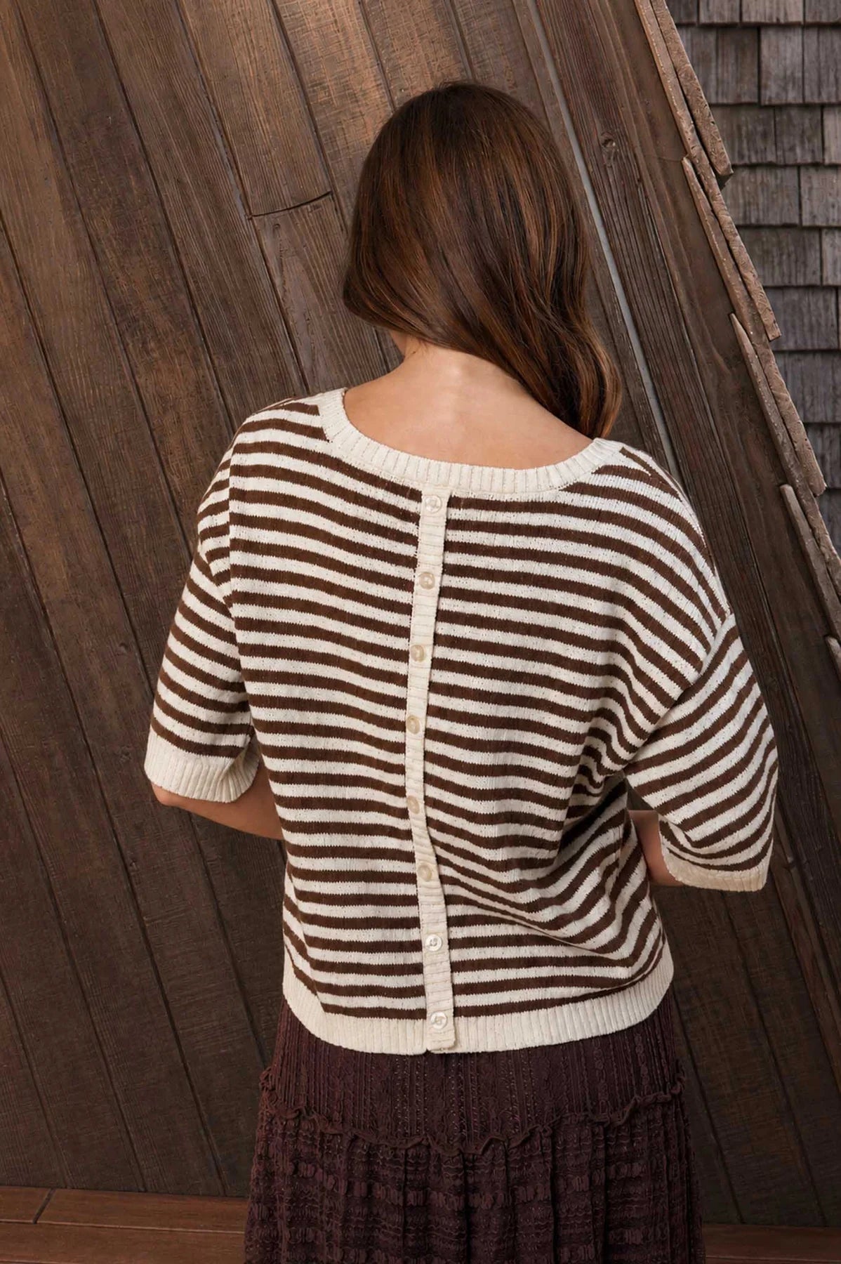 Stripe Contrast Button Back Sweater