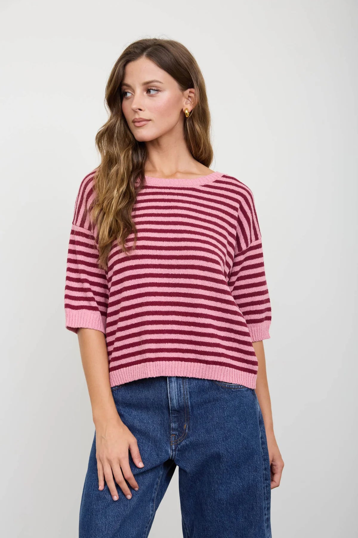 Stripe Contrast Button Back Sweater