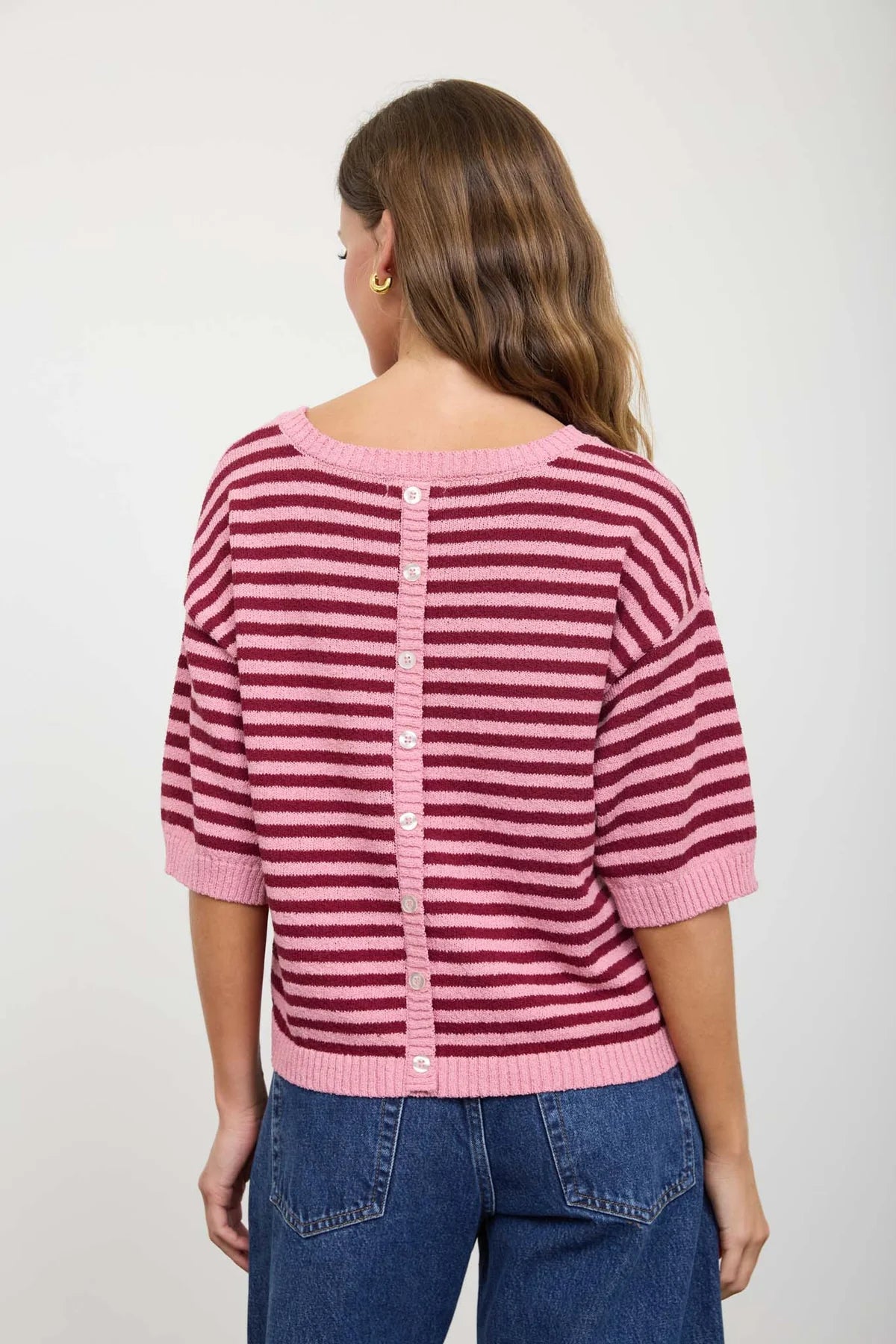 Stripe Contrast Button Back Sweater