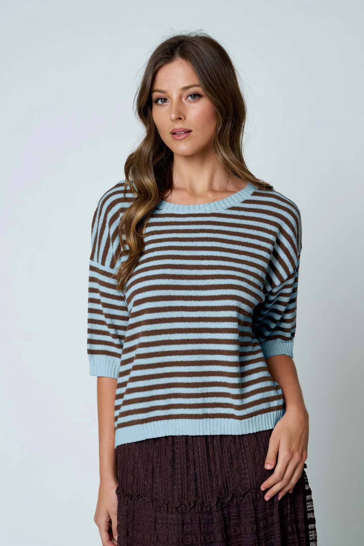Stripe Contrast Button Back Sweater