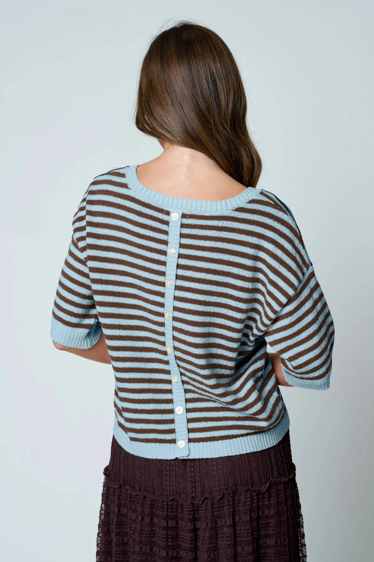 Stripe Contrast Button Back Sweater