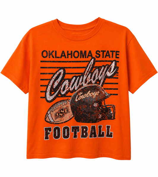 BB Stadium Orange Cowboys Script/Helmet/Stones Top