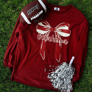 Oklahoma Bow Red Corded Crew Top