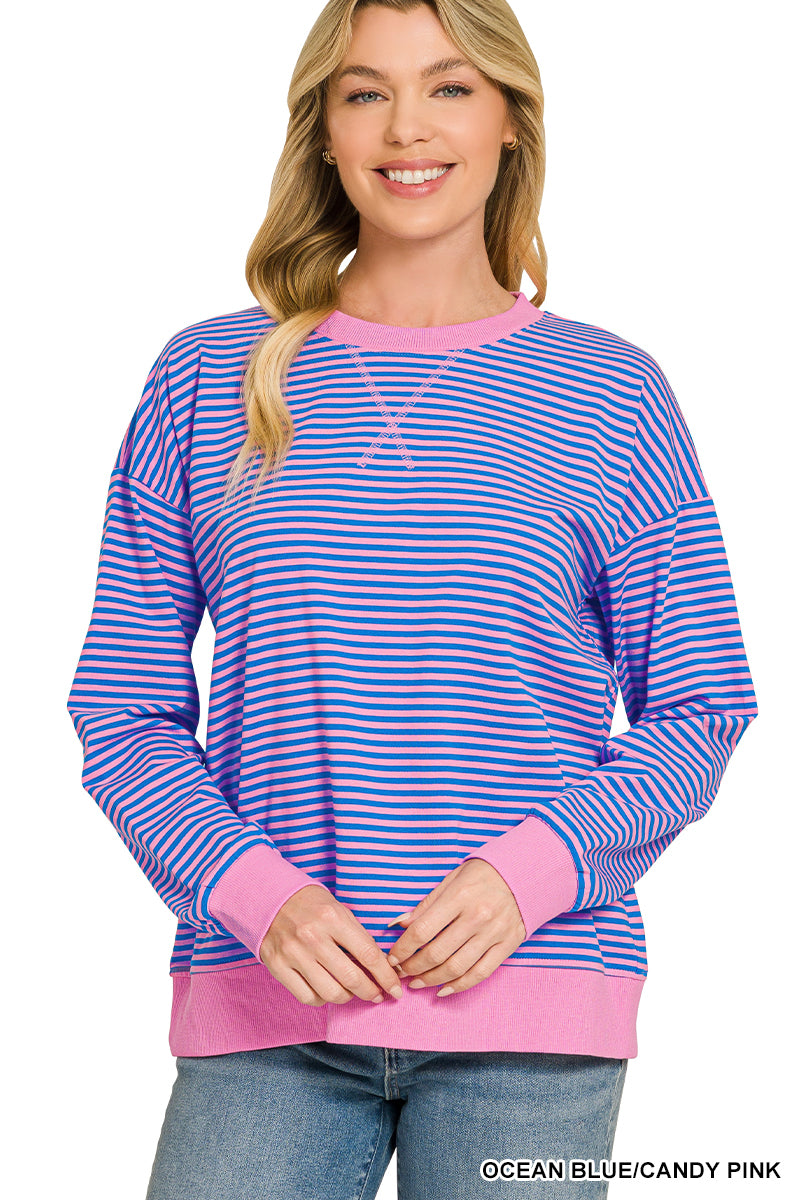 Zenana Striped Lightweight Pullover
