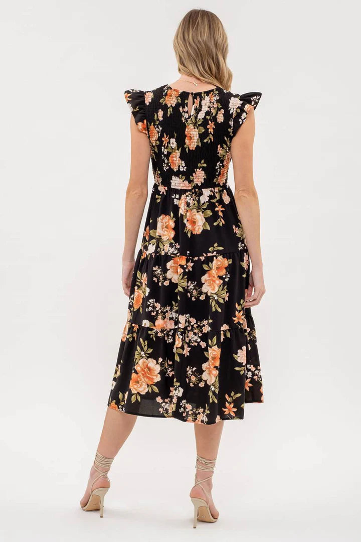 Sophie Smocked Floral Tiered Midi Dress