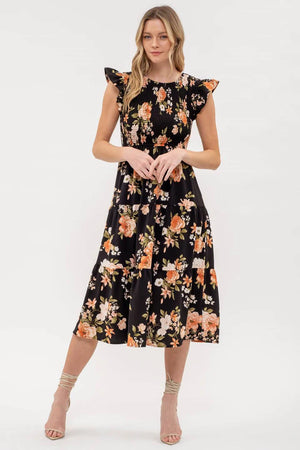 Sophie Smocked Floral Tiered Midi Dress