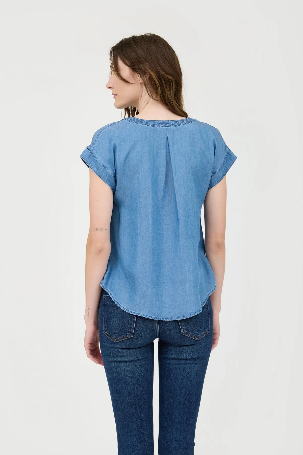 Chambray Split Short Sleeve Top