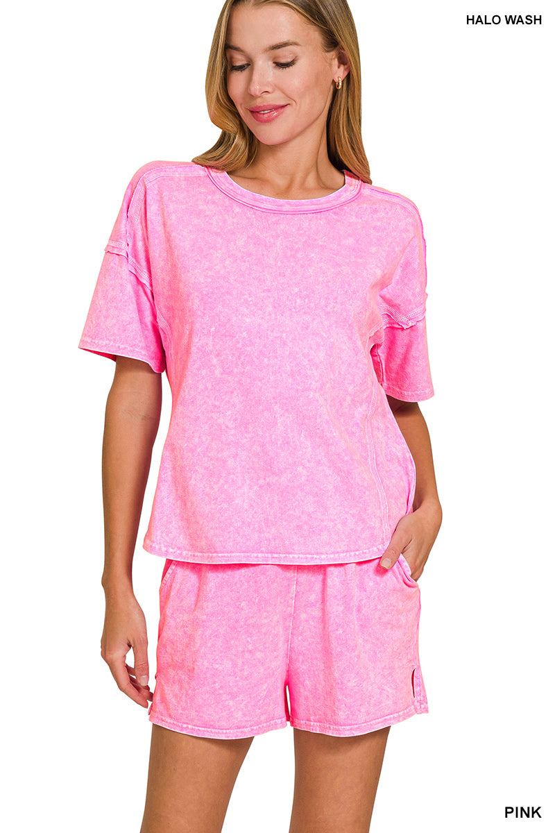 Zenana Halo Snow Washed Short/Top Set