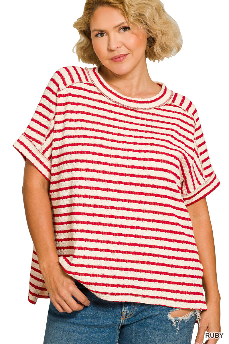 Zenana Plus Striped Hi-Low Top