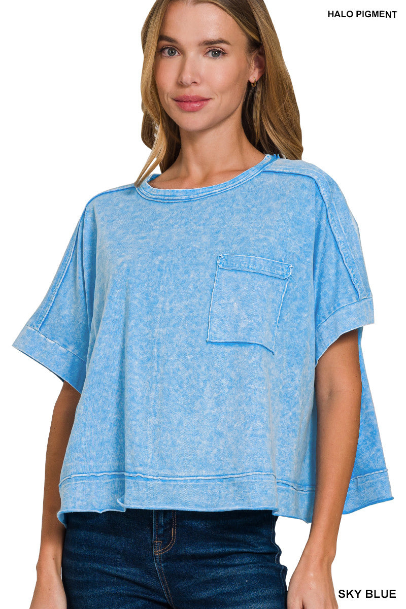 Zenana Halo Snow Washed Oversized Crop Top