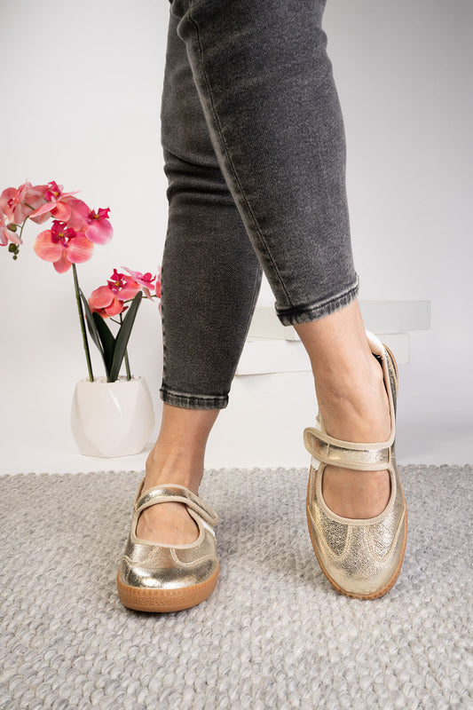 Calm Down Gold Mary Jane Sneaker by Corkys Footwear