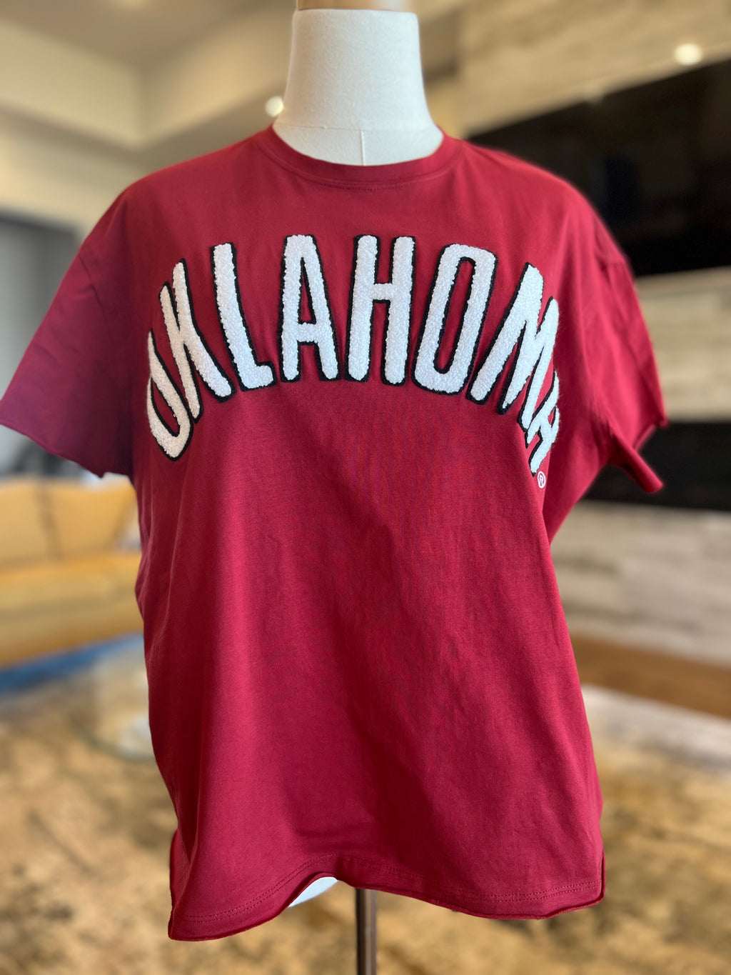 Oklahoma Chenille Crimson Stadium Oversized Tee