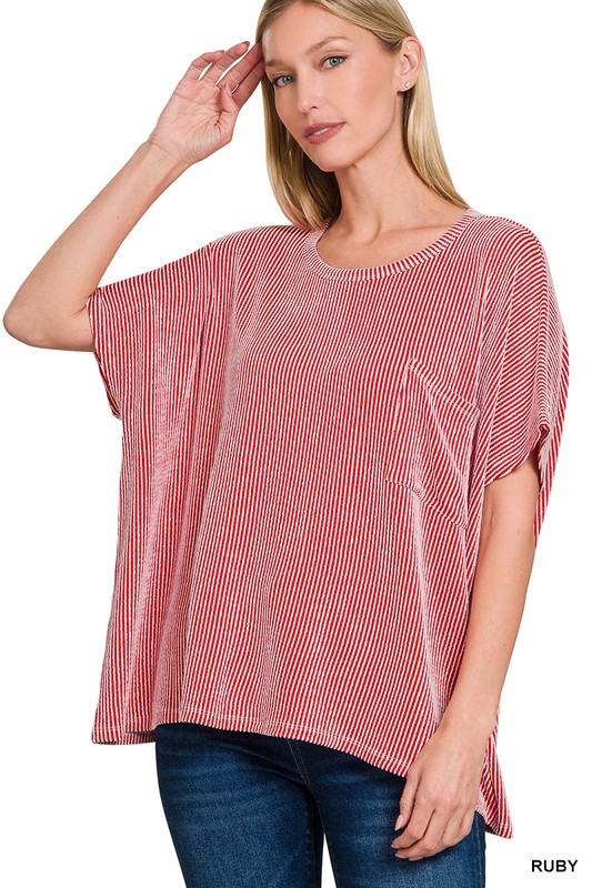 Zenana Ribbed Striped Short Sleeve Top