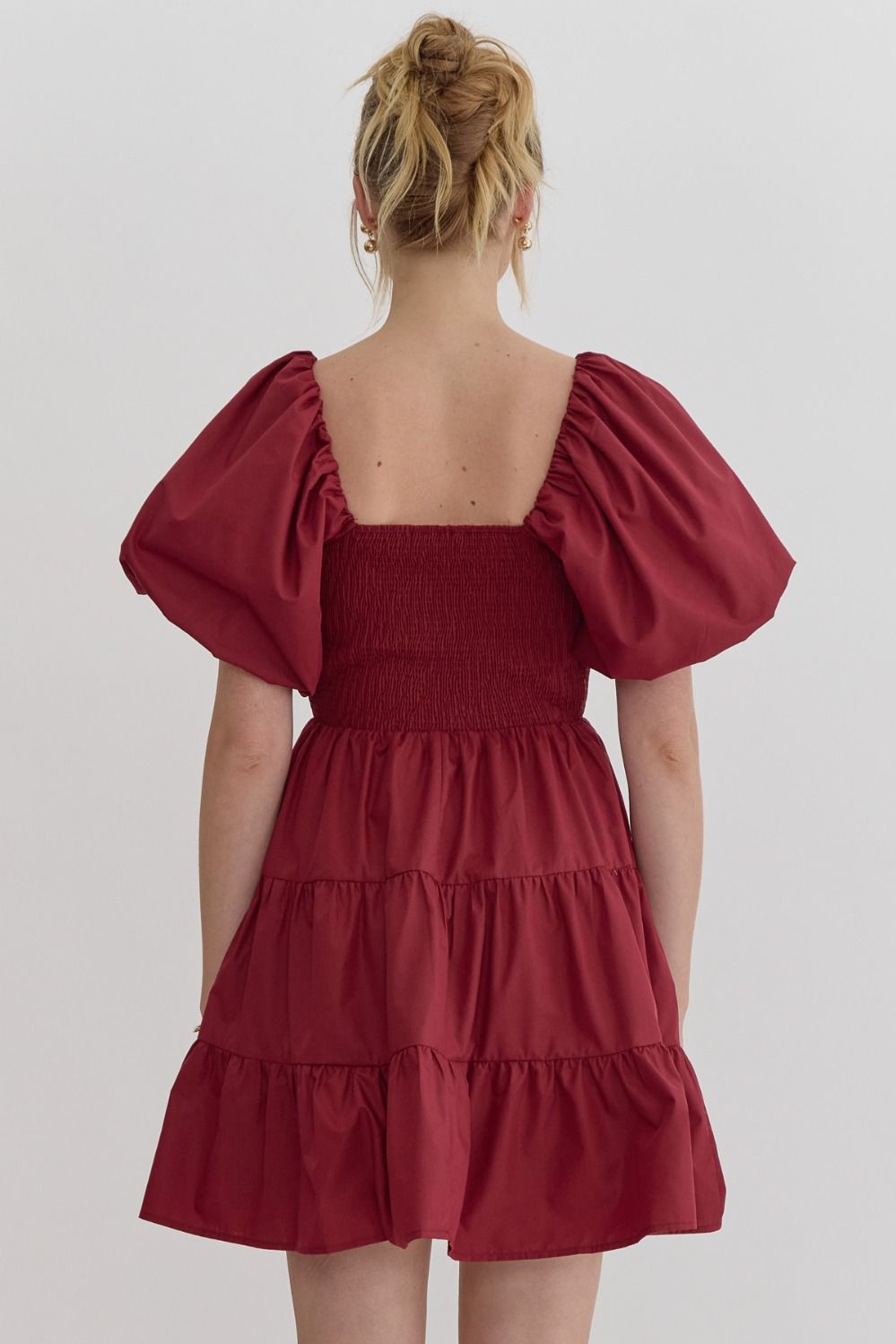 Entro Puff Sleeve Tiered Short Dress