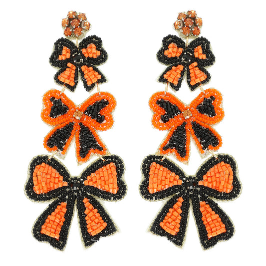 Layered Bow Game Day Seed Bead Earrings
