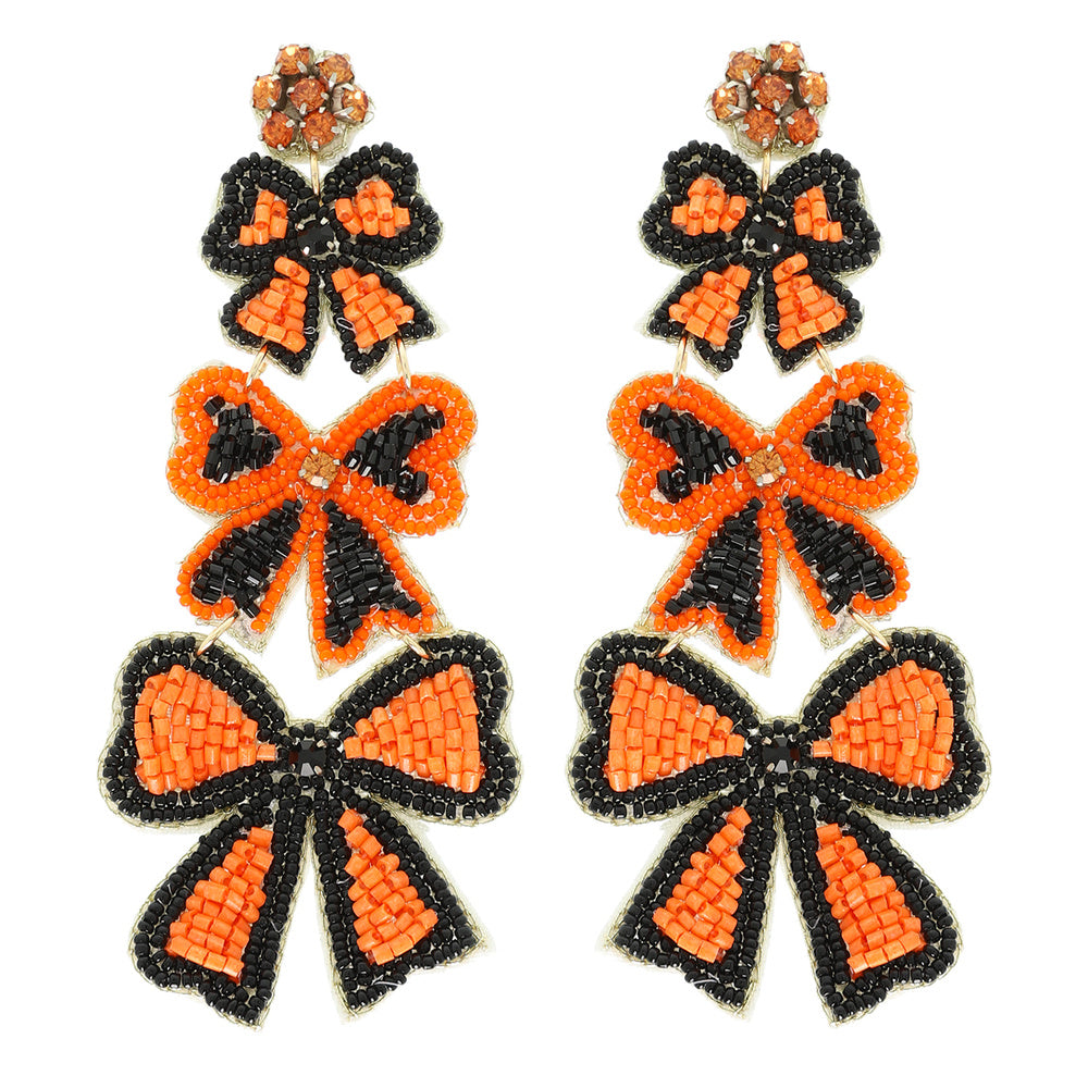 Layered Bow Game Day Seed Bead Earrings
