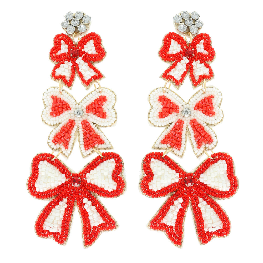 Layered Bow Game Day Seed Bead Earrings