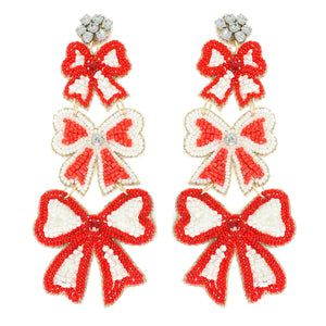 Layered Bow Game Day Seed Bead Earrings