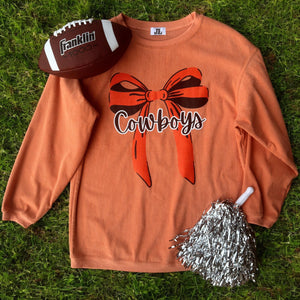 Cowboys Bow Orange Corded Crew Top