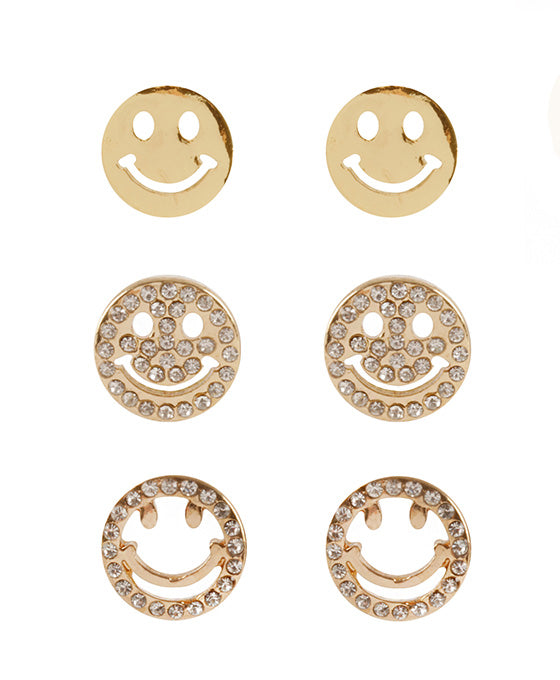 Gold Smiley Face Earring Set