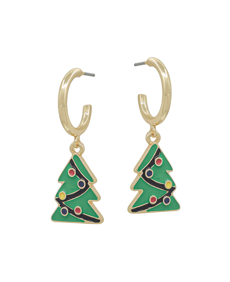 Christmas Tree Epoxy Color Hoop Earring