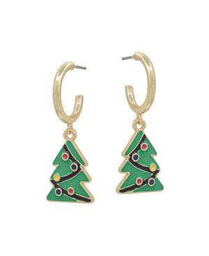 Christmas Tree Epoxy Color Hoop Earring