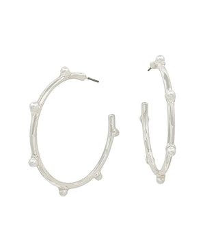 Pearl Accent Metal Hoop Earrings