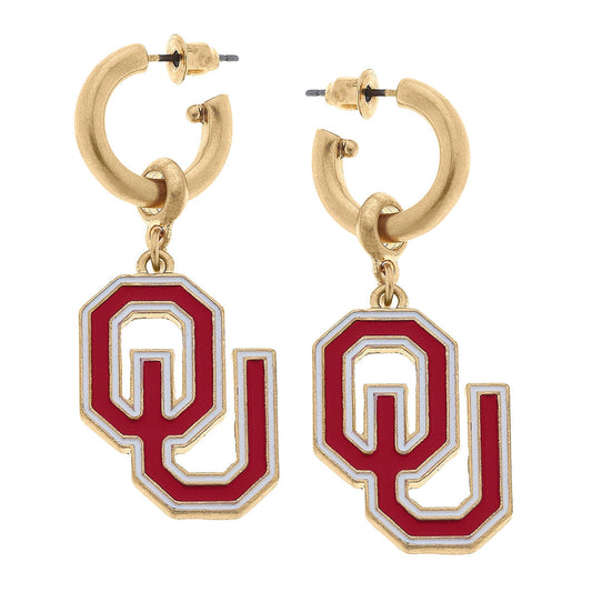 Oklahoma Sooners Enamel Drop Hoop Earrings in Crimson by Canvas Style