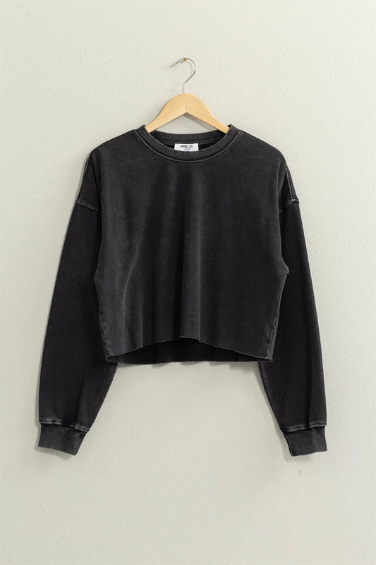 Haltom Cropped Long Sleeve Sweatshirt With Raw Hem