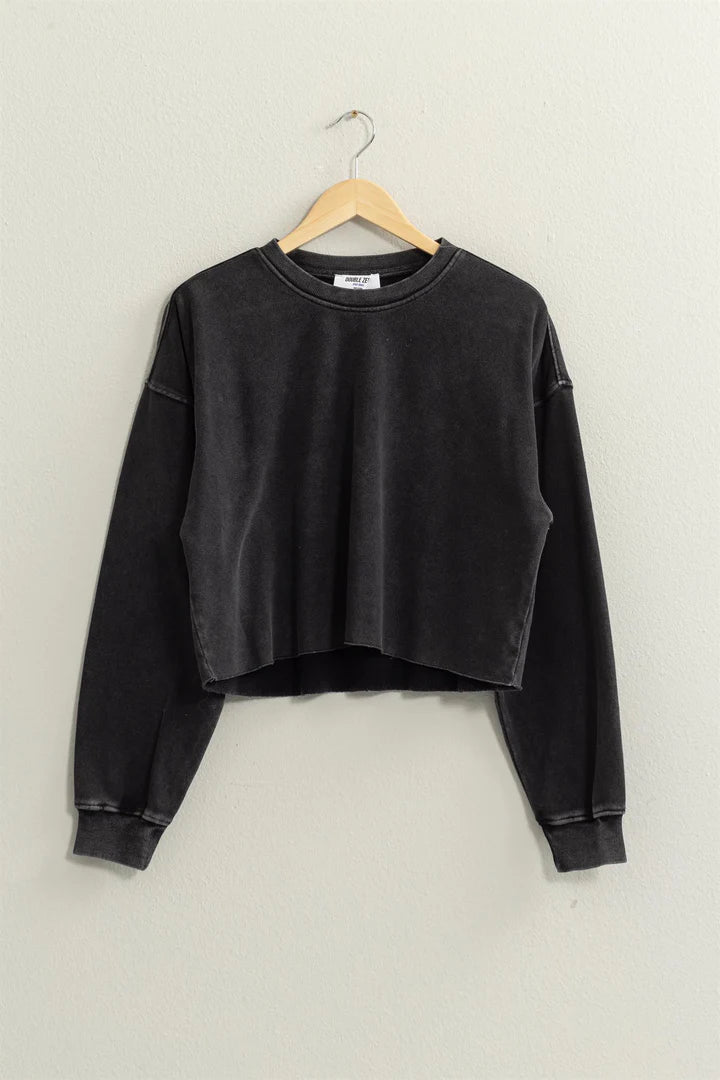 Haltom Cropped Crew Neck Sweatshirt With Raw Hem