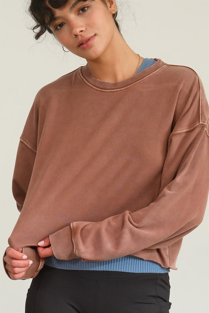 Haltom Cropped Crew Neck Sweatshirt With Raw Hem