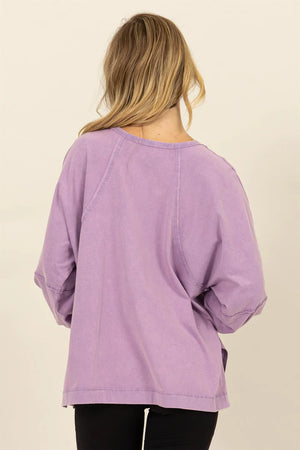 Oversized Side Slit Long Sleeve Top