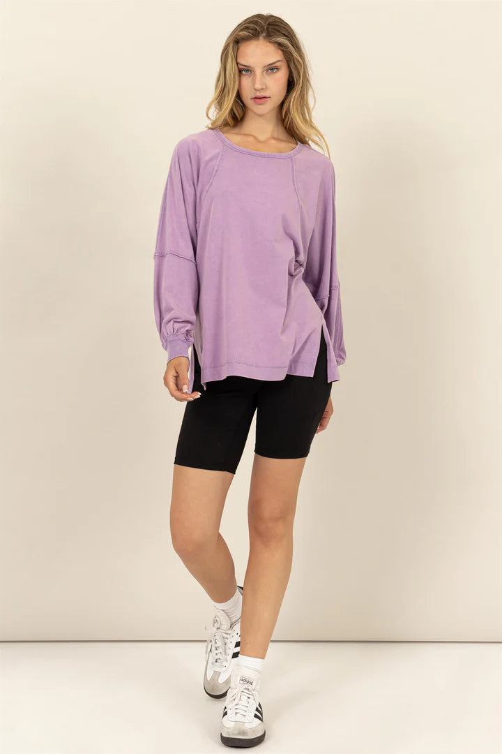 Oversized Side Slit Long Sleeve Top